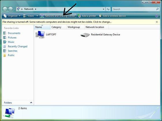 Select network and sharing center
