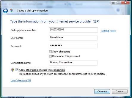 Set-up dialup number